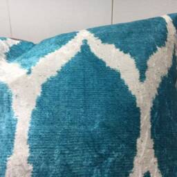 Handwoven Silk Ikat Pillow Cover, Turkish Home Decor - 24x24 - thumbnail 2