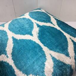 Handwoven Silk Ikat Pillow Cover, Turkish Home Decor - 24x24 - thumbnail 4