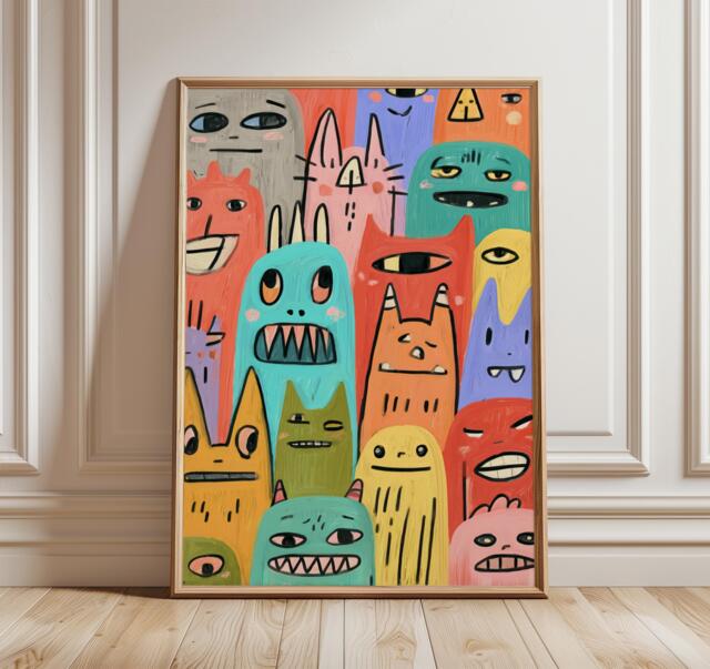 Abstract Monster Art Print, Colorful Pop Illustration, Modern Graffiti Style Wall Art, Quirky Character Painting For Home Or Studio - image 1