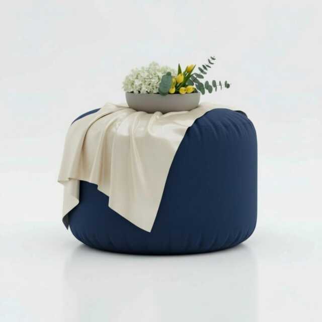 Pouffe Footstools Navy Blue Bean Bag Ottoman Style Round Polyester Footstool Pouf - Water Resistant - image 1