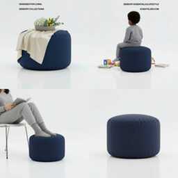 Pouffe Footstools Navy Blue Bean Bag Ottoman Style Round Polyester Footstool Pouf - Water Resistant - thumbnail 3