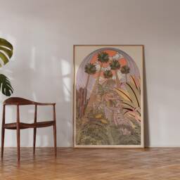 Botanical Art Print Pink Greenhouse Palm Trees - A3 A4 Sizes - thumbnail 3