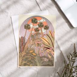 Botanical Art Print Pink Greenhouse Palm Trees - A3 A4 Sizes - thumbnail 1