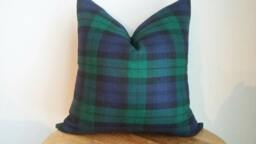 Designer Fabric Check Tartan Plaid Pillow Cover Black Green Blue White Lodge Cabin Cushion Throw Euro Sham Lumbar Holiday Christmas