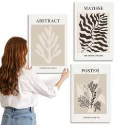 3 Piece Canvas Set - Plant Patterns in Shades Of Beige & Brown, Wall Art Print, Abstract Decor - thumbnail 3