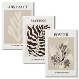 3 Piece Canvas Set - Plant Patterns in Shades Of Beige & Brown, Wall Art Print, Abstract Decor - thumbnail 2