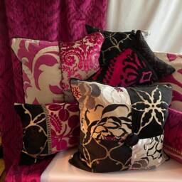 "Plum Velvet Appliqued Pillow Cover Designer Lorca Linen, 18""x 12" - thumbnail 4