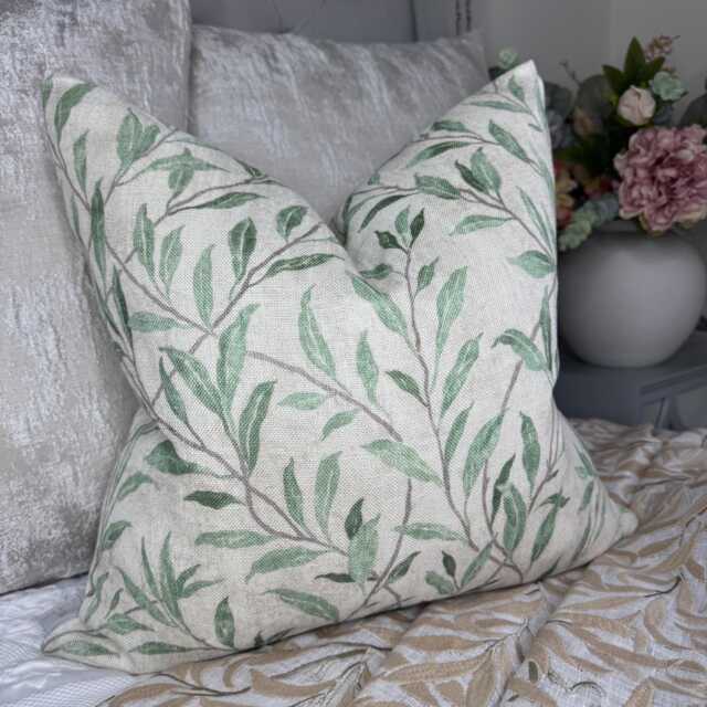Trailing Willow Leaf Cushion Cover - Sanderson Osier Fabric - Green Linen Mix, Green Throw Pillow Cover, Countryside Home Decor - image 1