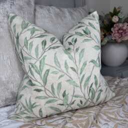 Trailing Willow Leaf Cushion Cover - Sanderson Osier Fabric - Green Linen Mix, Green Throw Pillow Cover, Countryside Home Decor - thumbnail 1