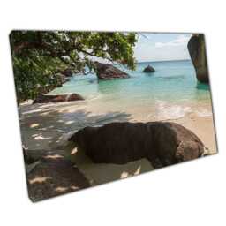 Seascape Wall Art Print On Canvas - Tranquil Beach Scene For Home Or Office Decor Holiday Paradise - thumbnail 1