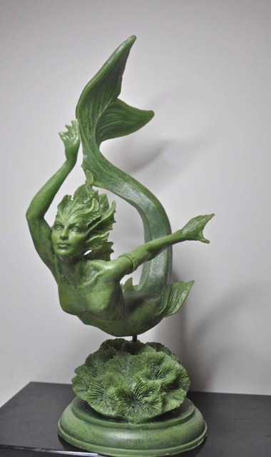 Mermaid Statue, Hand Painted Resin Sculpture, Jade Finish- Mythical Creature Figurine- Unique Legendary Figurine Fantasy Art Decor - image 1