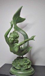 Mermaid Statue, Hand Painted Resin Sculpture, Jade Finish- Mythical Creature Figurine- Unique Legendary Figurine Fantasy Art Decor