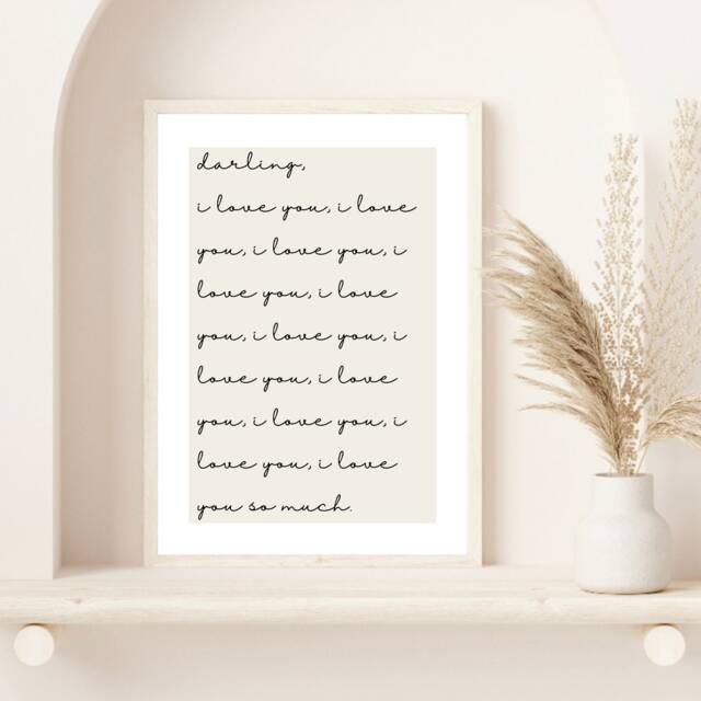 Darling, I Love You Print - Wall Art Home Decor Minimal Valentine Gift Bedroom Beige - image 1
