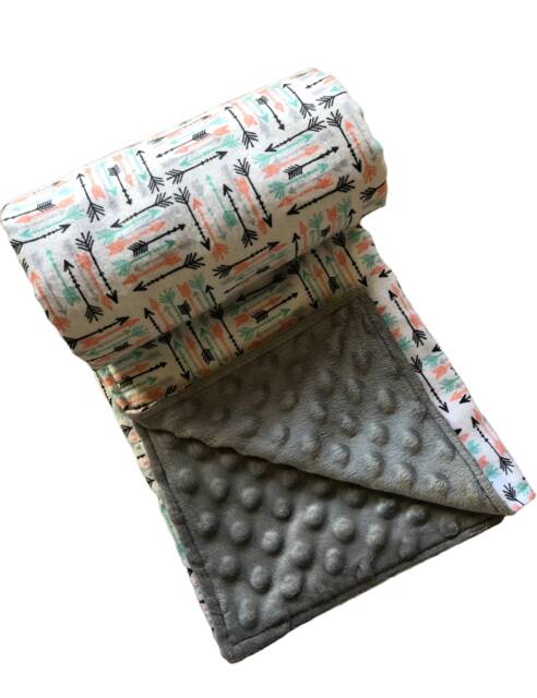 "Coral Arrow Print Stroller Blanket - Soft Minky Baby - 30"" X 35" - image 1