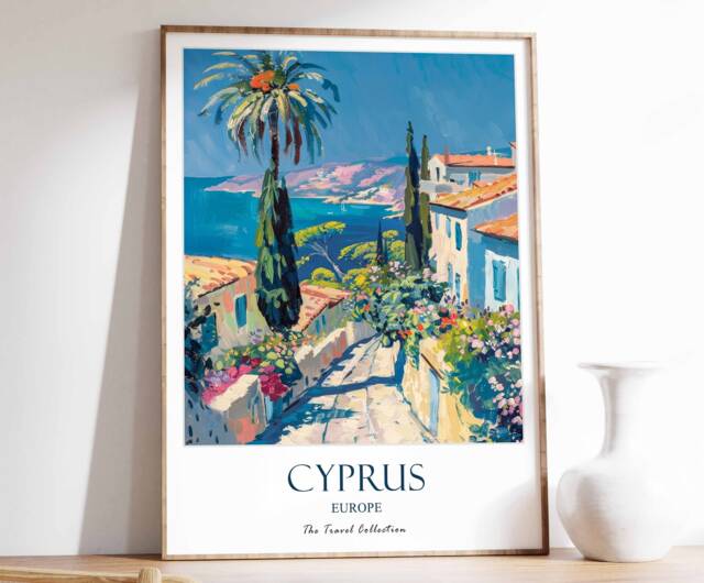 Cyprus Print, Travel Poster, Europe Decor, Gift Art, Wall Art - image 1