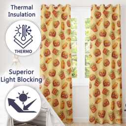 Cute Kawaii Burger Fries Hotdog Fast Food Seamless Pattern Beige Background Readymade Eyelet Ring Top Thermal 100% Blackout Curtains - thumbnail 3