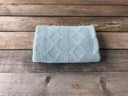 Blue Alpaca Blanket, Knit Wool Baby Wrap, Knitted Light Blue, Navy, Ivory, Throw, Girl, Boy, Newborn Gift, Shower, Photo Prop - thumbnail 1