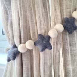 Christmas Star Curtain Felt Ball Pom Tie Backs - thumbnail 1