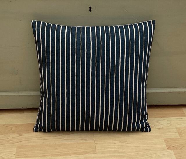Midnight Blue Ticking Stripe Pillow Cover Country Home Decor - image 1