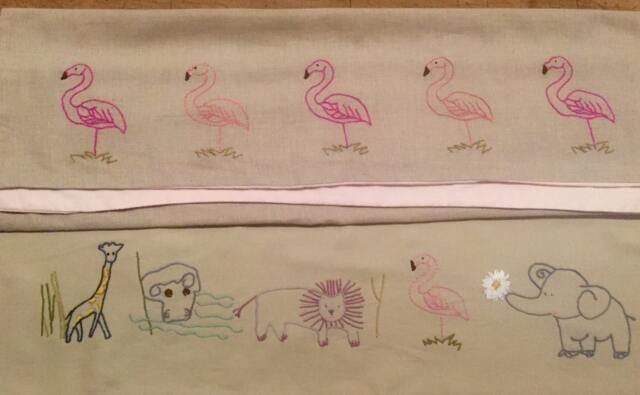 Safari Themed Linen Hand Embroidered Baby Blanket - image 1