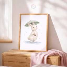Rabbit Nursery Prints - Set Of 3 Green Bunny Girls Wall Art, Girl Animal Decor - thumbnail 3