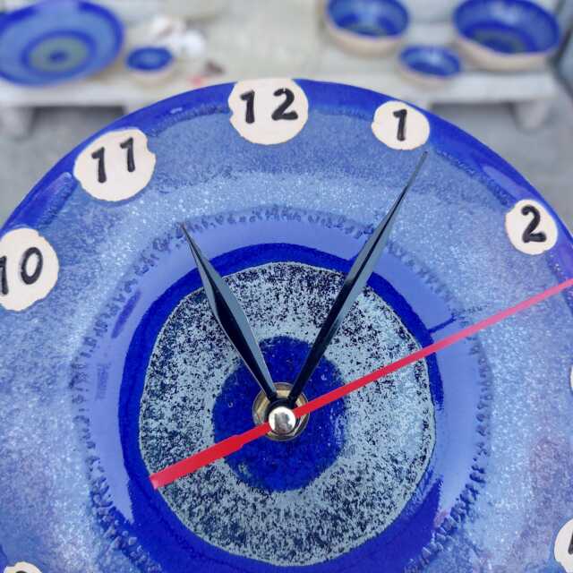 Small Handmade Blue Ceramic Wall Clock - Modern Interior Art Decor, Crystal Collection - image 1