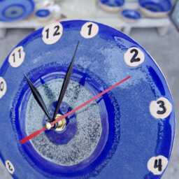 Small Handmade Blue Ceramic Wall Clock - Modern Interior Art Decor, Crystal Collection - thumbnail 3