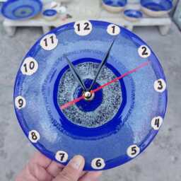 Small Handmade Blue Ceramic Wall Clock - Modern Interior Art Decor, Crystal Collection - thumbnail 2