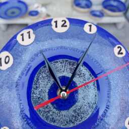 Small Handmade Blue Ceramic Wall Clock - Modern Interior Art Decor, Crystal Collection