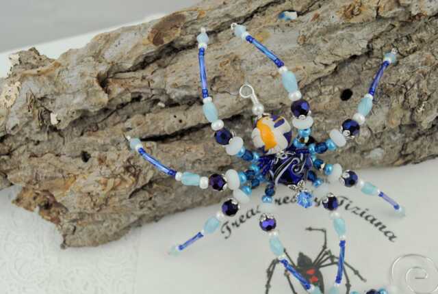 Celestial Blue Guardian Angel Beaded Spider Ornament, Perfect Gift For A Friend, House Warming, Get Well Whishes, Christmas, Secret Santa - image 1