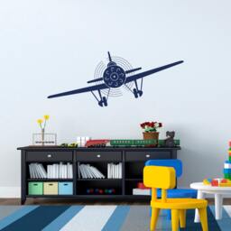 Biplane Wall Decal Vintage Airplane Vinyl Sticker, Kids Room Decor Q184 - thumbnail 1