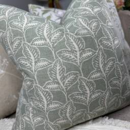 Green Leaf Cushion Cover, Dusty Green Pillow Modern Sofa John Lewis Fabric , Country/Farmhouse Home Decor - thumbnail 2