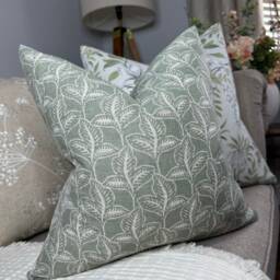 Green Leaf Cushion Cover, Dusty Green Pillow Modern Sofa John Lewis Fabric , Country/Farmhouse Home Decor - thumbnail 1