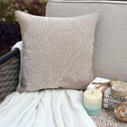 "Cotton Linen Beaded Coastal Mocha Beige Decorative Pillow Sham, 24""x24""/26""x26" - thumbnail 2