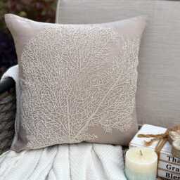 "Cotton Linen Beaded Coastal Mocha Beige Decorative Pillow Sham, 24""x24""/26""x26" - thumbnail 1