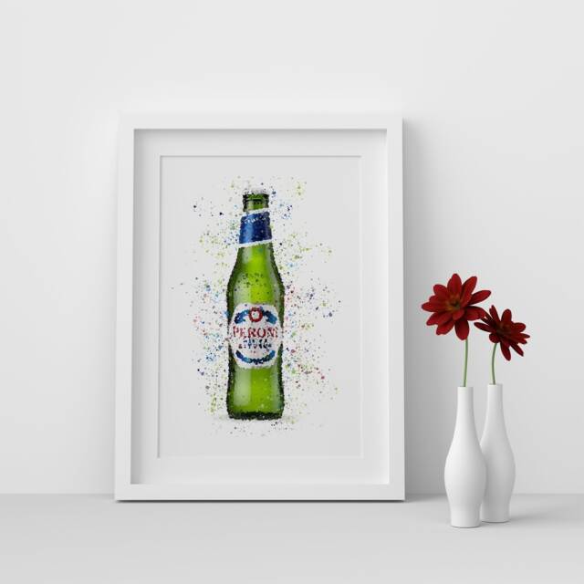Peroni Lager Beer Bottle Watercolour Splash A3, A4, 10x8, 8x6, 5x7 & 4x6 Wall Art Prints