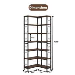 7 Tier Corner Bookshelf Storage Organizer, Rustic Brown Bookcase, Home Decor Housewarming Gift Shelf - thumbnail 4