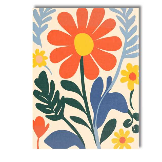 Scandinavian Wildflower Meadow With Coral Daisy & Botanical Leaves Canvas Wall Art Print Decor Picture Ready To Hang - image 1