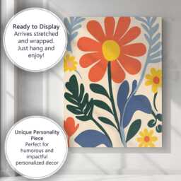 Scandinavian Wildflower Meadow With Coral Daisy & Botanical Leaves Canvas Wall Art Print Decor Picture Ready To Hang - thumbnail 3