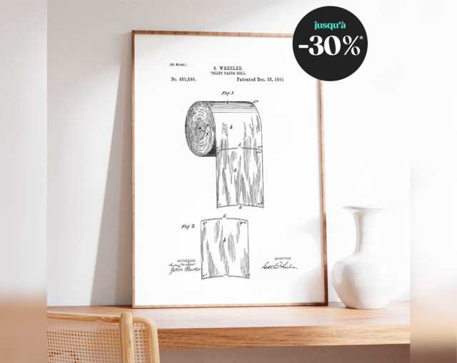 Toilet Paper Patent Poster - Reproduction Of The Original Patent For Invention Toilet Paper, Decoration Bathroom