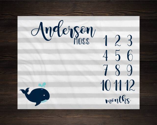 Nautical Milestone Blanket Month Growth Tracker Soft Minky Fleece Baby Shower Gift Newborn Gender Neutral Watch Me Grow - image 1
