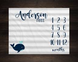 Nautical Milestone Blanket Month Growth Tracker Soft Minky Fleece Baby Shower Gift Newborn Gender Neutral Watch Me Grow - thumbnail 1