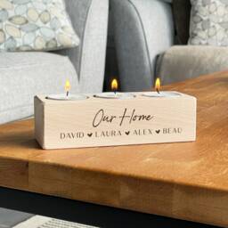 Personalised Family Beech Wood Tealight Candle Holder Engraved Home Decor - thumbnail 1