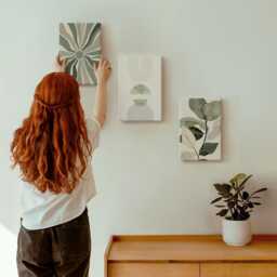 Canvas Set Of 3 - Plant Motifs With Geometric Shapes in Green, Green Wall Art Large, Plants & Flowers Hanging Piece - thumbnail 3