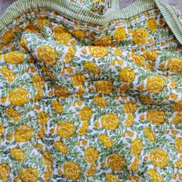 Yellow Flower Block Print Quilt Reversible Cotton Queen Bedding - thumbnail 4