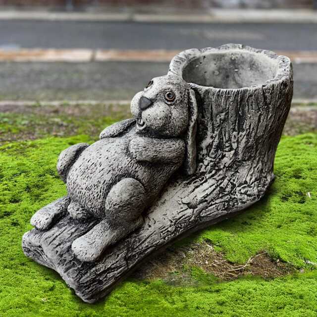 Relaxing Peter Rabbit Sculpture Outdoor With Flower Pot Statue Stone Animal Decoration Cement Wildlife Bunny Lover Gift - image 1