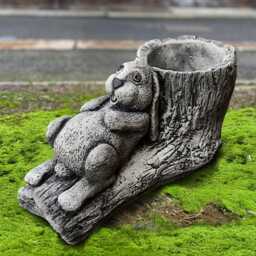 Relaxing Peter Rabbit Sculpture Outdoor With Flower Pot Statue Stone Animal Decoration Cement Wildlife Bunny Lover Gift - thumbnail 1