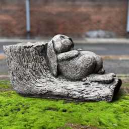 Relaxing Peter Rabbit Sculpture Outdoor With Flower Pot Statue Stone Animal Decoration Cement Wildlife Bunny Lover Gift - thumbnail 2