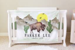 Buffalo Blanket, Personalized Baby Blanket Gift, Toddler Bison Nursery Decor, Birthday Desert