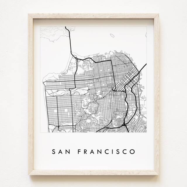 San Francisco City Map California Street Drawing Black White - Art Print West Coast Wedding Anniversary Realtor Graduation Travel Gift - image 1